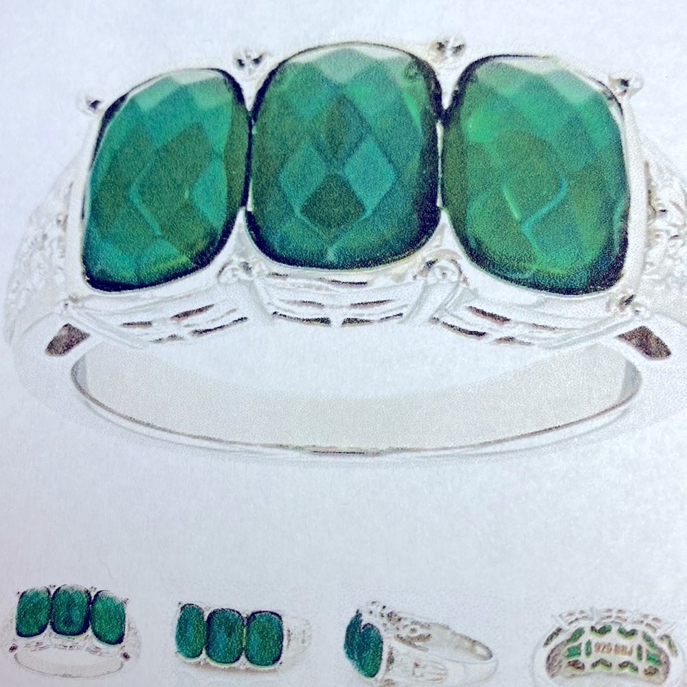 Mixed Shapes Green Onyx 3 Stone Ring